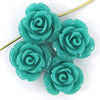 4 17mm synthetic coral carved rose flower pendant bead green