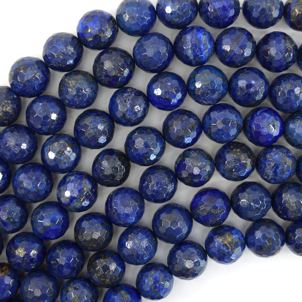 Faceted Blue Lapis Lazuli Round Beads 15" Strand 2mm 4mm 6mm 8mm 10mm 12mm