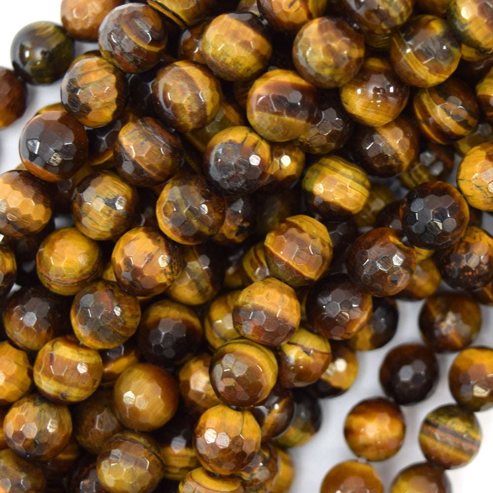 Natural Faceted Tiger Eye Round Beads Gemstone 14.5"Strand 4mm 6mm 8mm 10mm 12mm