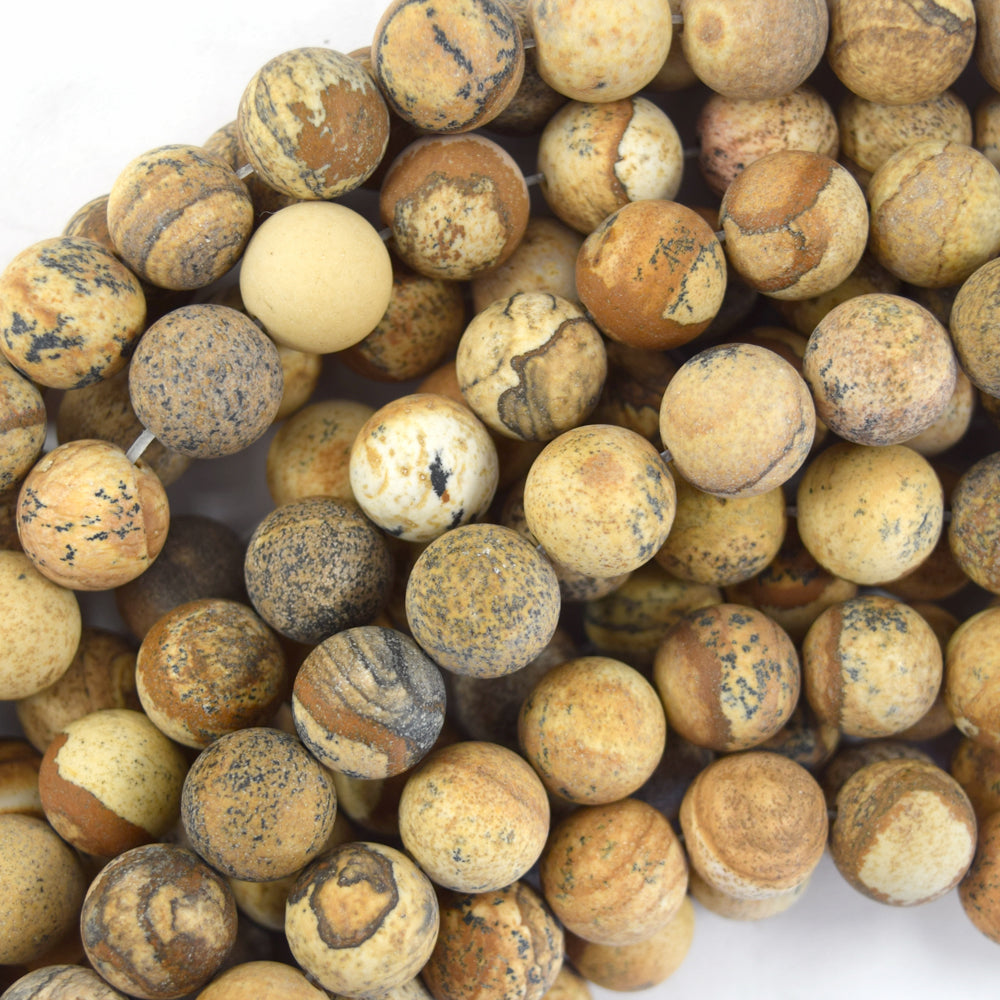 Natural Matte Picture Jasper Round Beads Gemstone 15.5" Strand 6mm 8mm 10mm 12mm