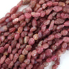 6mm - 8mm natural pink tourmaline pebble nugget beads 15.5