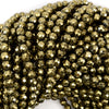 Faceted Pyrite Colored Hematite Round Beads 15.5