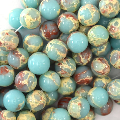 6mm synthetic turquoise blue sea sediment jasper round beads 15.5" strand