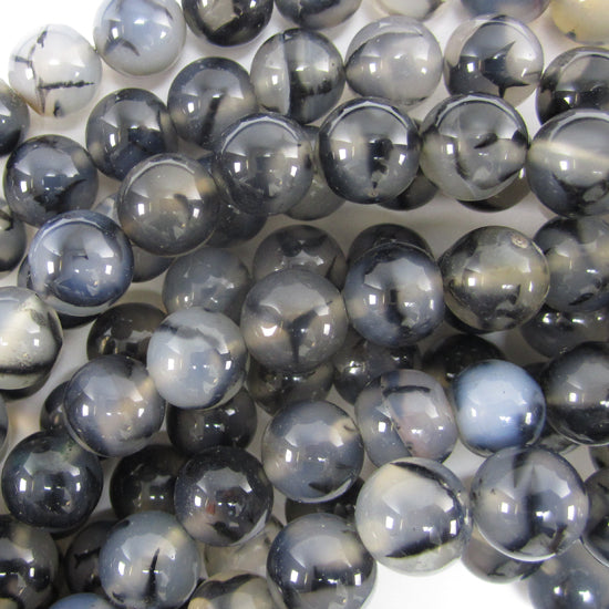 Black Dragon Vein Agate Round Beads Gemstone 15" Strand 6mm 8mm 10mm