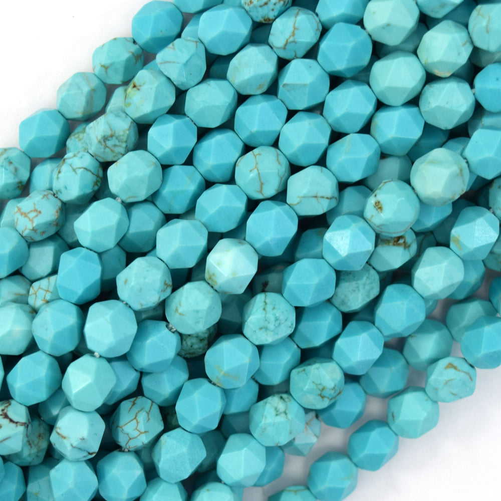 Star Cut Faceted Blue Turquoise Round Beads 15" Diamond Cut 6mm 8mm 10mm