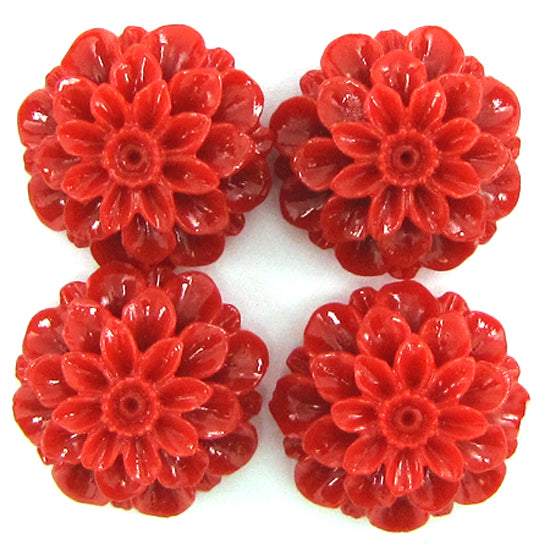 20mm synthetic coral chrysanthemum flower beads 15.5" strand red 20 pieces