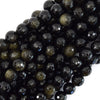 Natural Faceted Black Gold Obsidian Round Beads 15