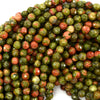 Natural Faceted Green Unakite Jasper Round Beads 15