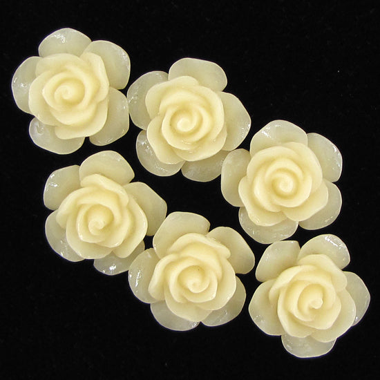 15mm synthetic coral carved rose flower beads 15" strand 24pcs dark cream