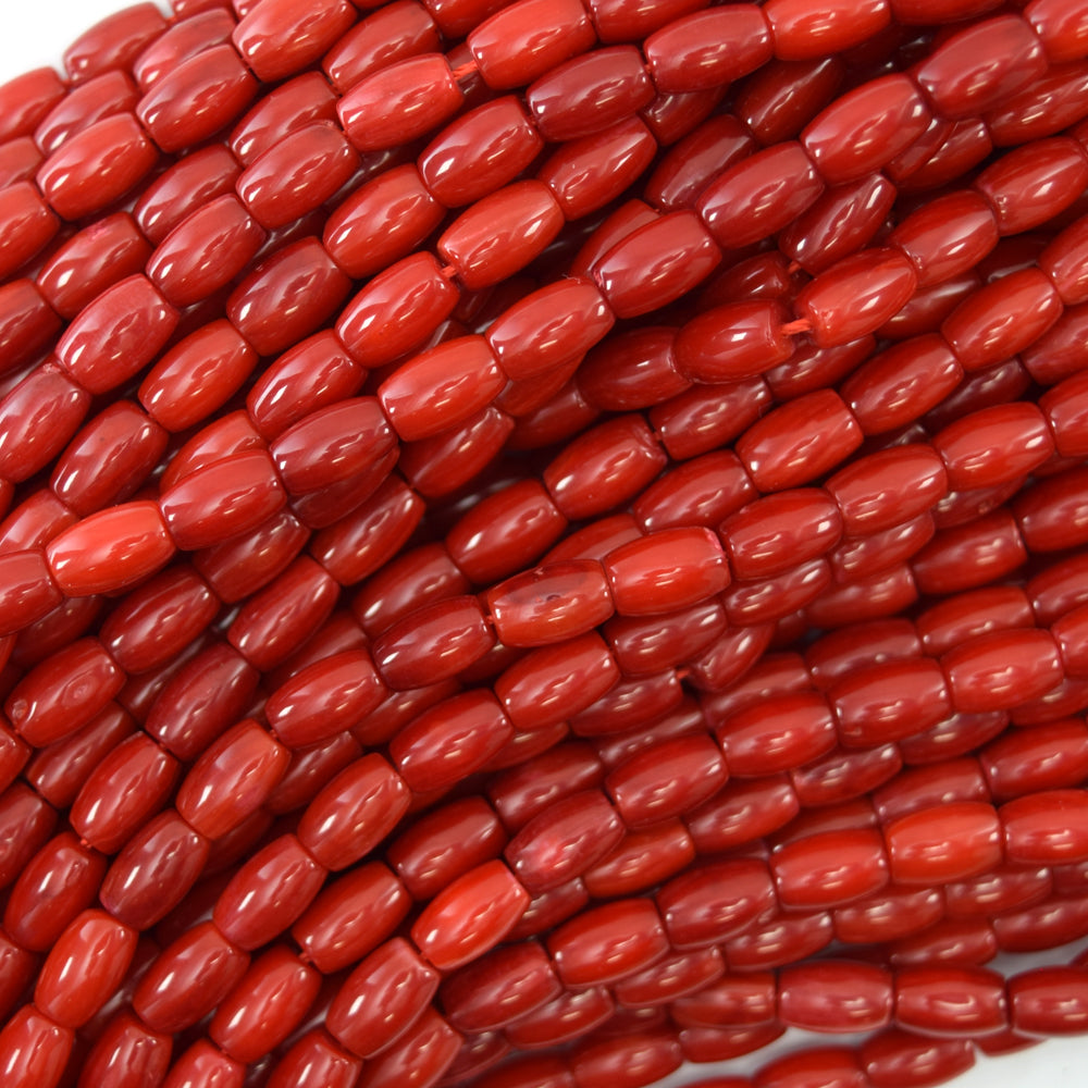 8mm red coral barrel beads 15.5" strand