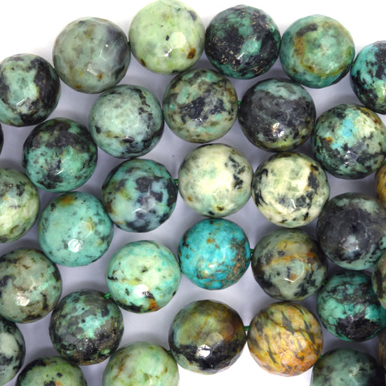 Natural Faceted African Turquoise Round Beads 15" Strand 4mm 6mm 8mm 10mm 12mm