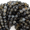 Faceted Black Dragon Vein Agate Round Beads 14.5