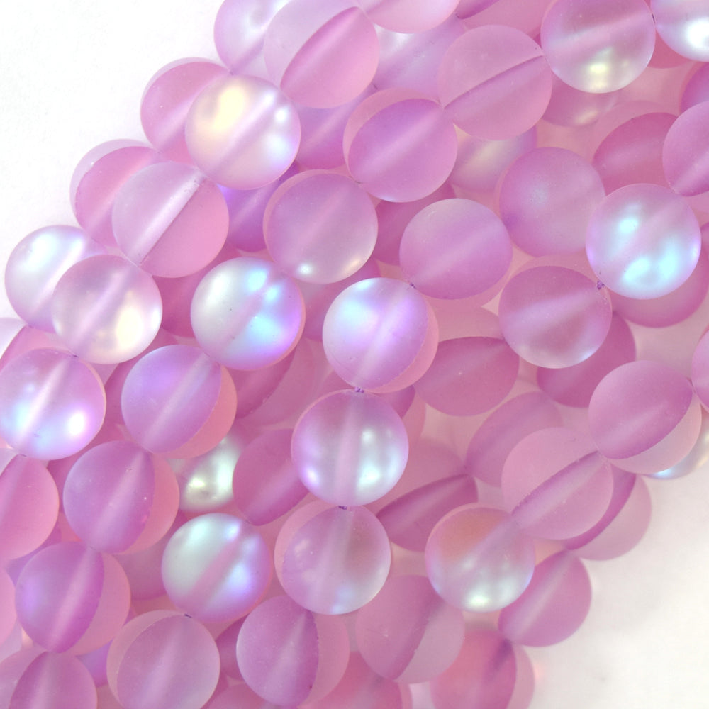 Matte Light Purple Mystic Aura Quartz Round Beads 15" Strand 6mm 8mm 10mm