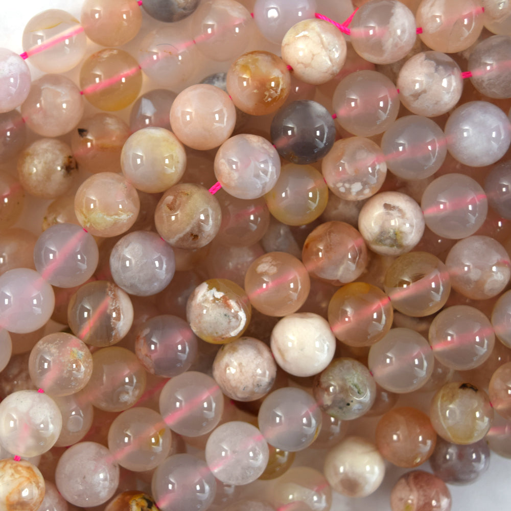 Natural Peach Cherry Blossom Sukura Agate Round Beads 15" 6mm 8mm 10mm 12mm