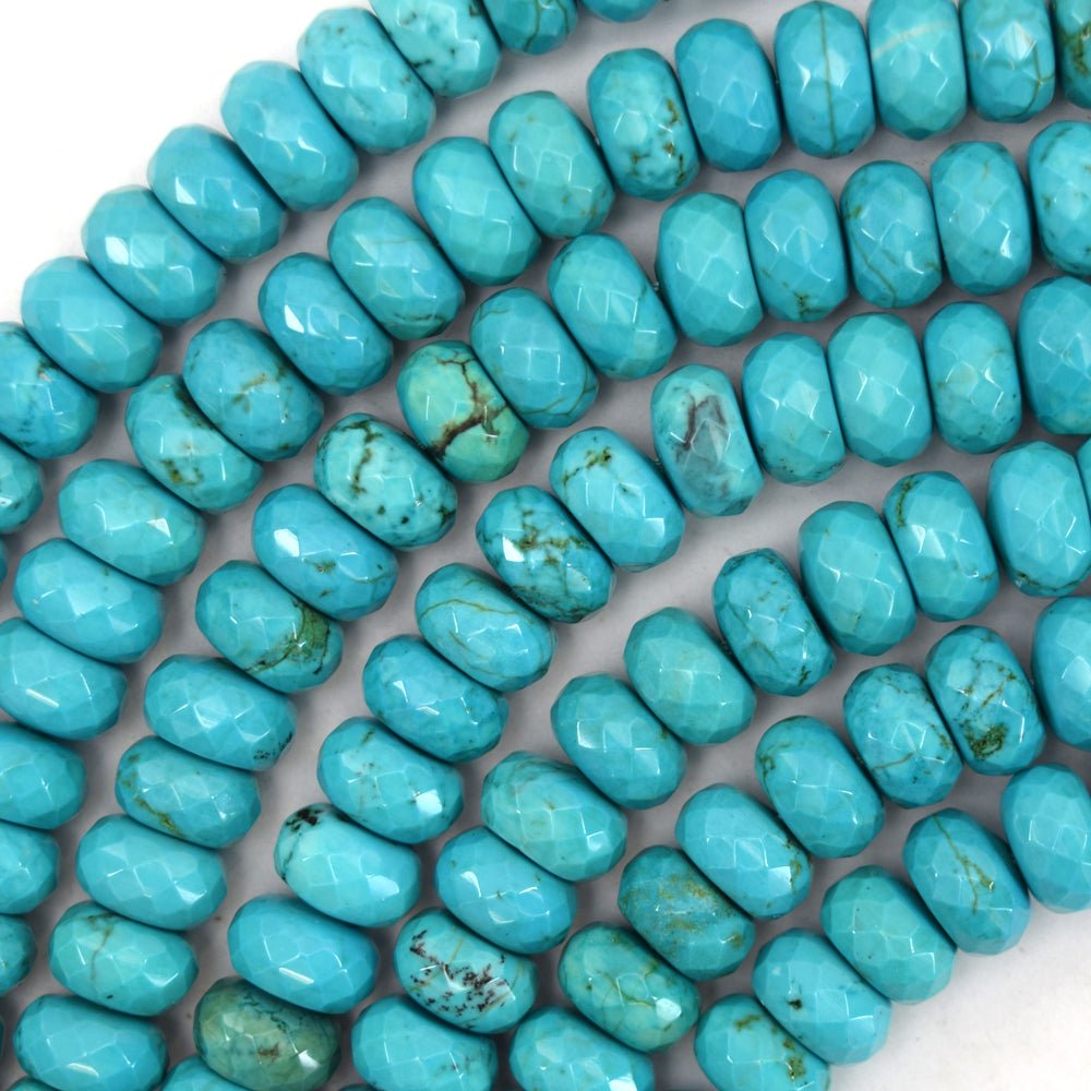 Faceted Blue Turquoise Rondelle Button Beads 15.5" 3mm 4mm 6mm 8mm 10mm 12mm