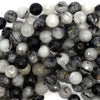 Faceted Black Rutilated Quartz Round Beads 15