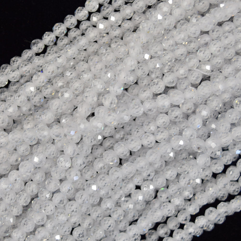 Faceted Clear White CZ Cubic Zirconia Round Beads 14" Strand 3mm 4mm