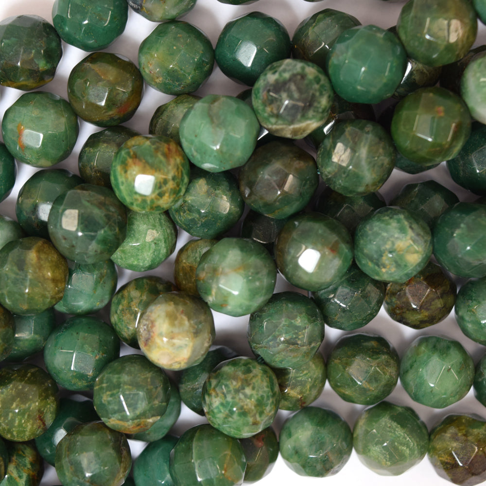 12mm faceted green dragon blood jasper round beads 15.5" strand