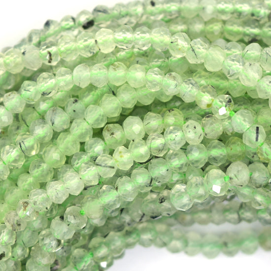 Natural Faceted Green Prehnite Rondelle Button Beads 15" Strand 4mm 6mm 8mm