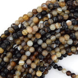 Brown Stripe Agate Round Beads Gemstone 15