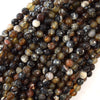 6mm faceted brown crab fire agate round beads 15.5