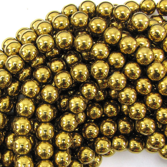 Gold Hematite Round Beads Gemstone 15.5" Strand 4mm 6mm 8mm
