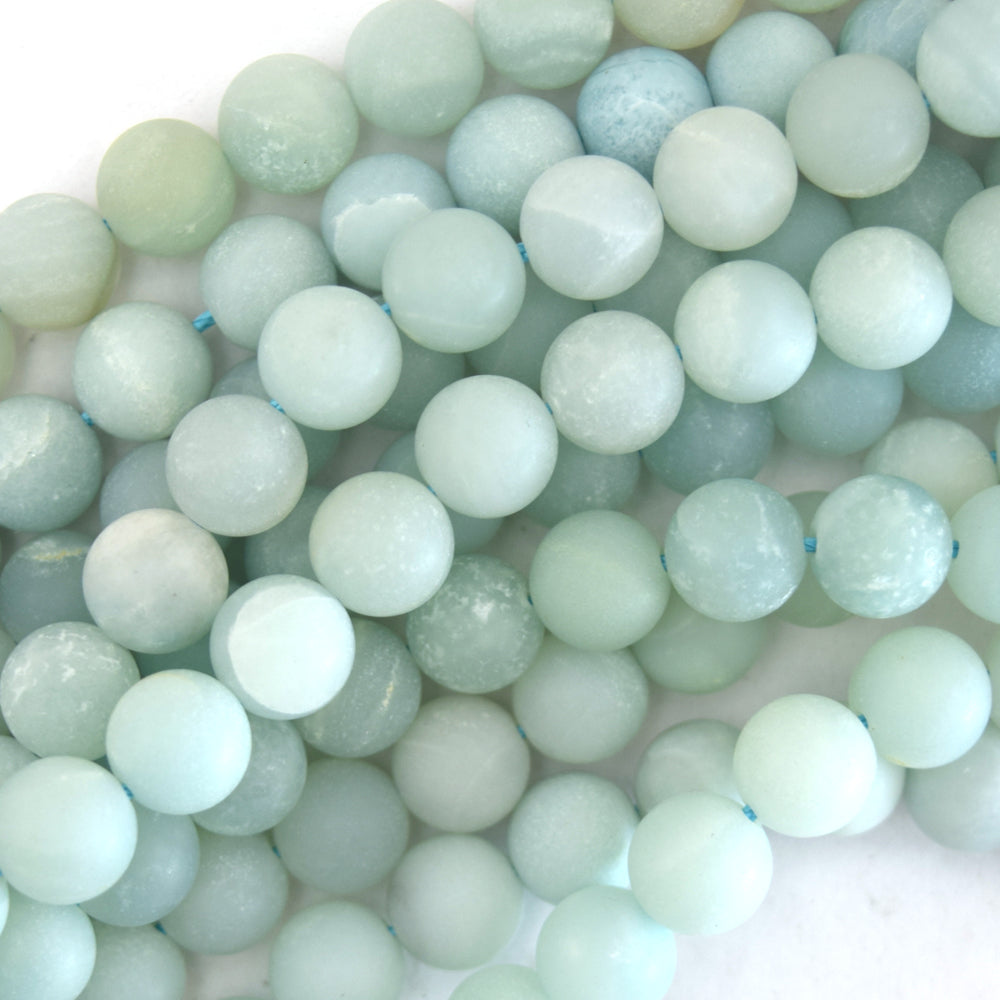 Natural Matte Blue Amazonite Round Beads 15" Strand 4mm 6mm 8mm 10mm 12mm