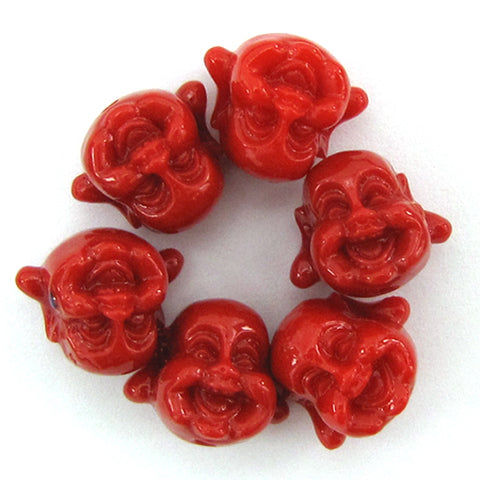 18mm synthetic coral carved buddha beads 15" strand 20 pcs red