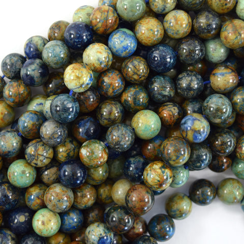 AA Natural Green Blue Azurite Round Beads Gemstone 15.5" Strand 6mm 8mm 10mm S4