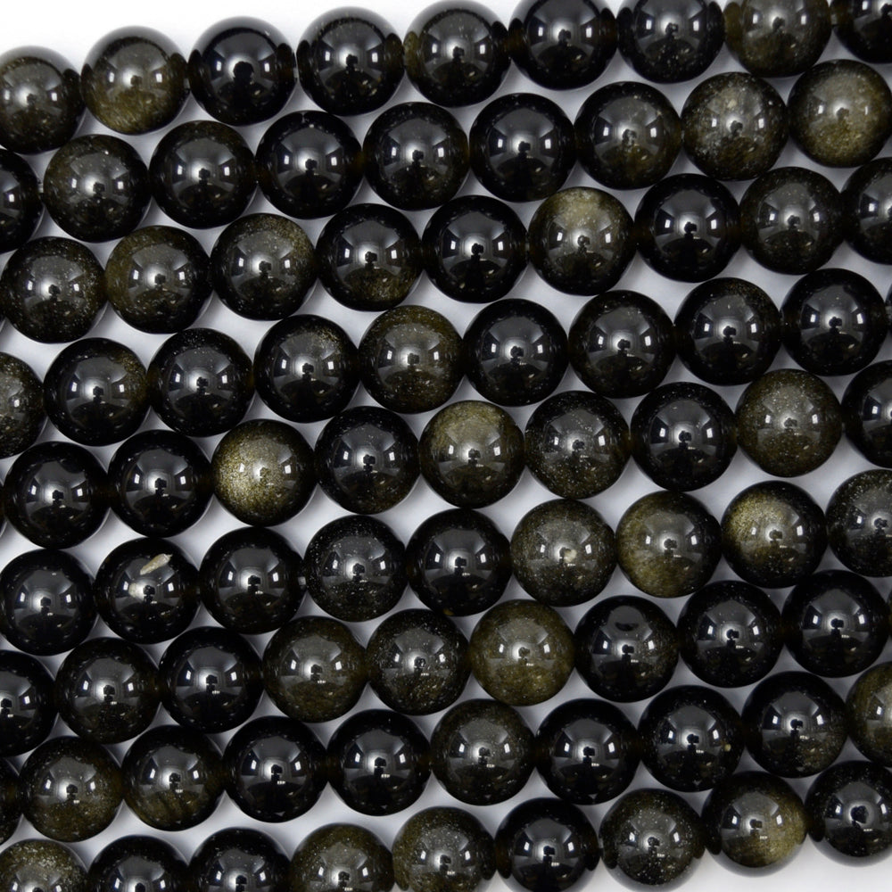 Natural Black Gold Obsidian Round Beads 15.5" Strand 4mm 6mm 8mm 10mm 12mm