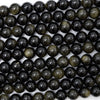 Natural Black Gold Obsidian Round Beads 15.5