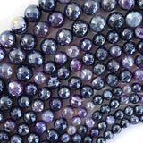 Mystic Titanium Faceted Purple Stripe Agate Round Beads 15