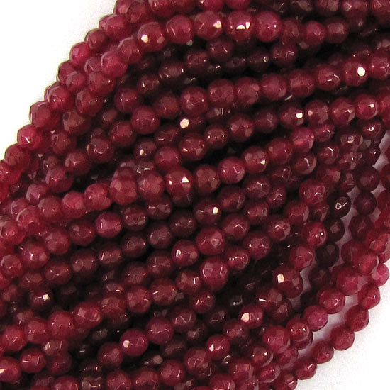 Faceted Ruby Red Jade Round Beads Gemstone 15" Strand 3mm 4mm 6mm 8mm 10mm