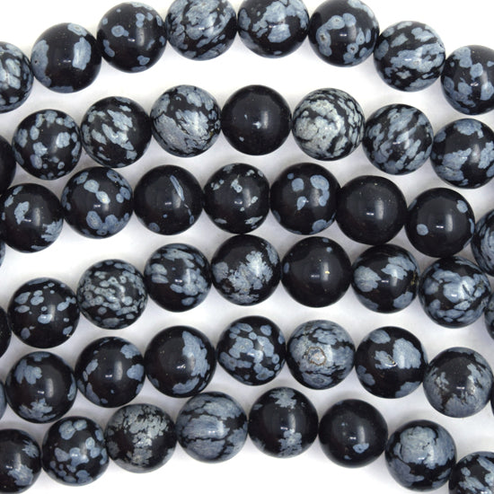 Natural Black Snowflake Obsidian Round Beads 15" Strand 4mm 6mm 8mm 10mm