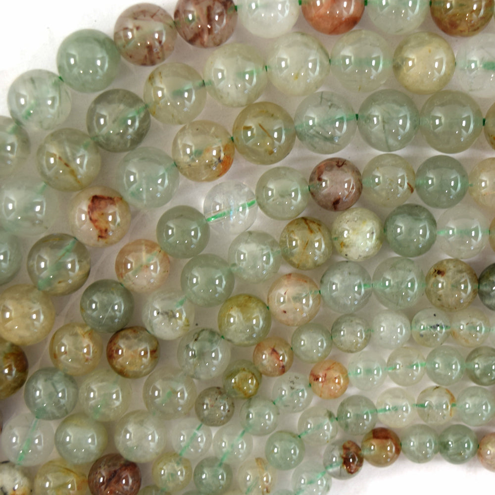 AA Natural Green Rutilated Quartz Round Beads 15.5" Strand 6mm 8mm 10mm S2
