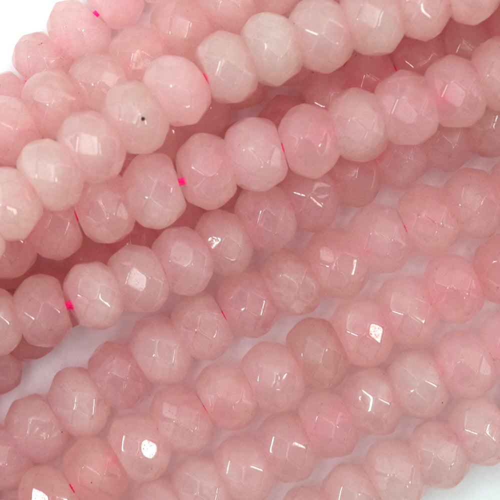 Natural Faceted Pink Rose Quartz Rondelle Button Beads 15" Strand 4mm 6mm 8mm