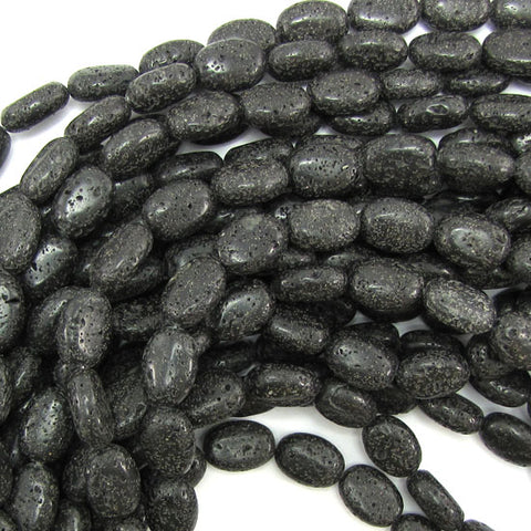 Black Volcano Lava Rondelle Button Beads Gemstone 15" Strand 6mm 8mm
