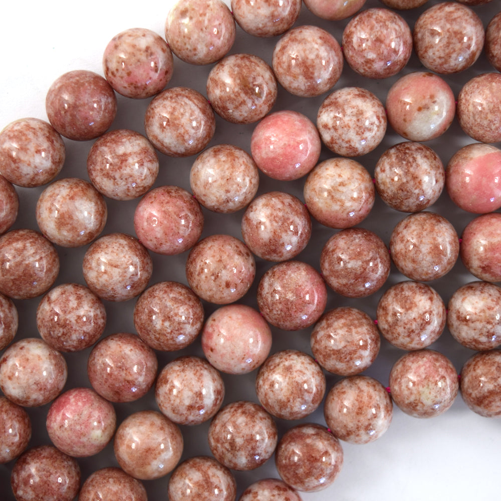Natural Snowflake Pink Rhodonite Round Beads 15.5" Strand 6mm 8mm 10mm 12mm