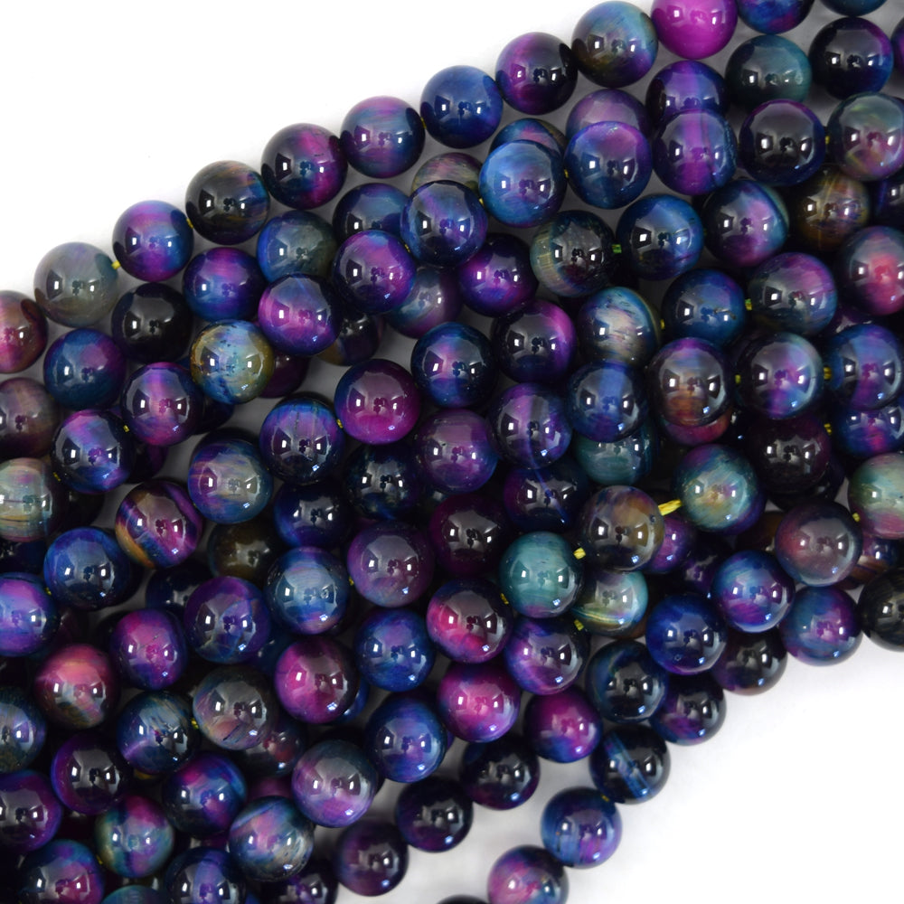AA Galaxy Blue Pink Purple Tiger Eye Round Beads 15.5" Strand 4mm 6mm 8mm 10mm