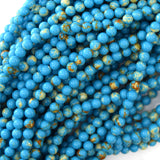 4mm synthetic turquoise blue sea sediment jasper round beads 15.5
