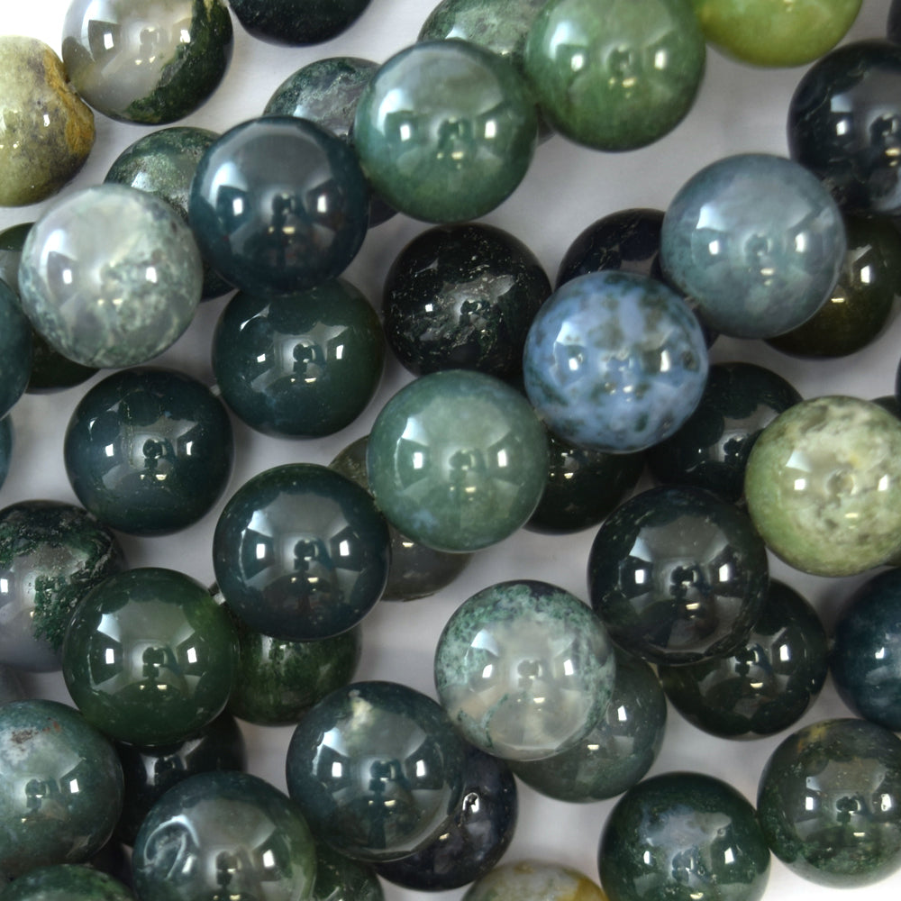 Natural Green Moss Agate Round Beads Gemstone 15" Strand 4mm 6mm 8mm 10mm 12mm