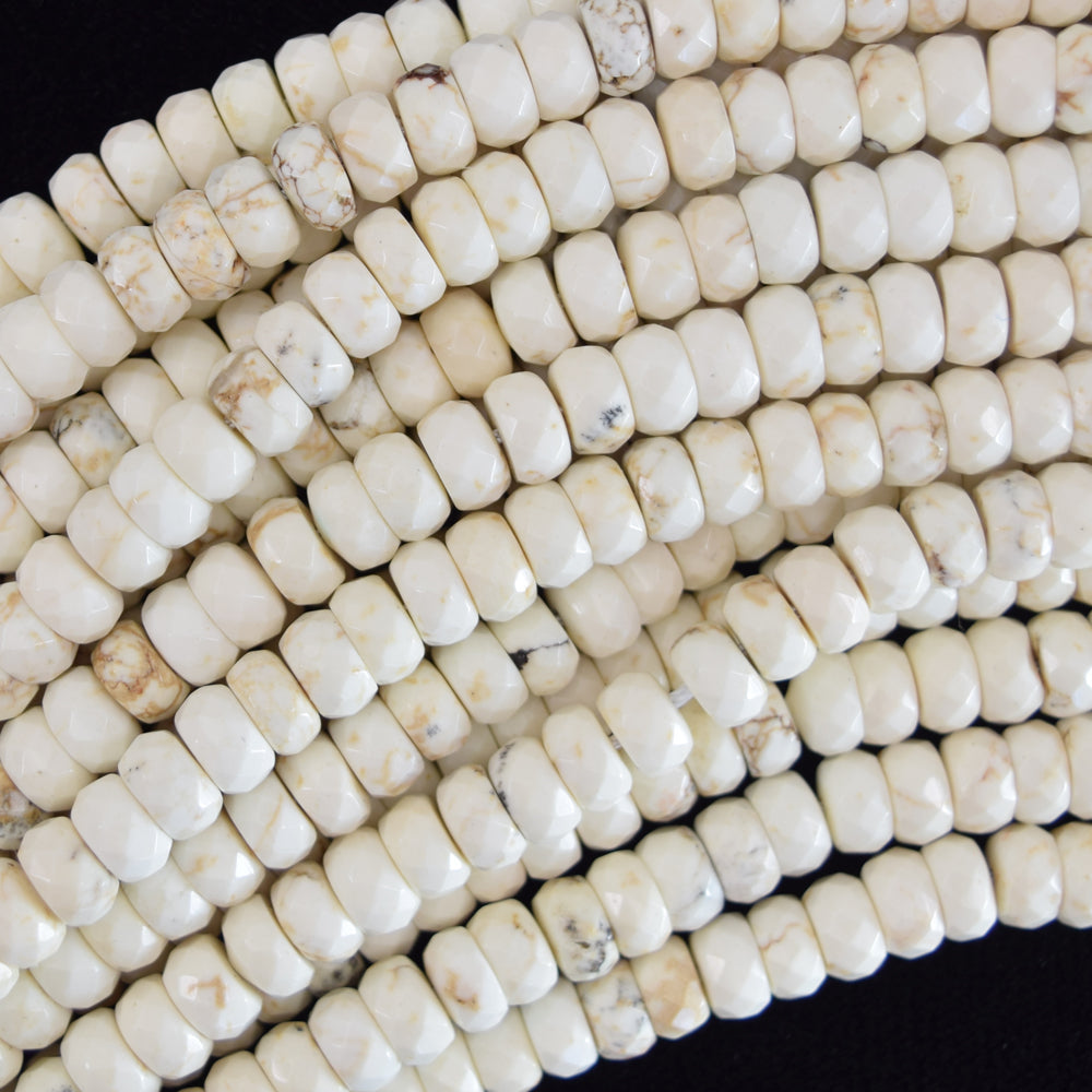 Faceted White Turquoise Rondelle Button Beads 15.5" Strand 4mm 6mm 8mm