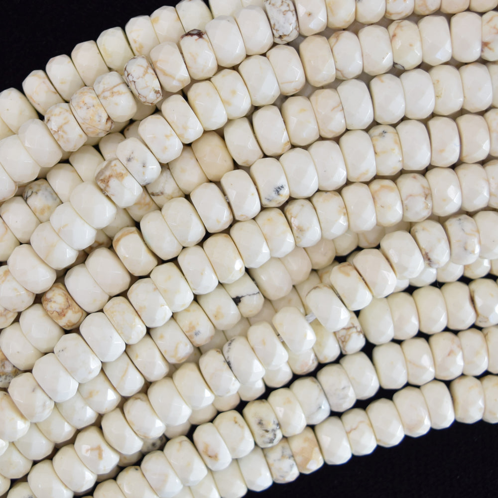 Faceted White Turquoise Rondelle Button Beads 15.5" Strand 4mm 6mm 8mm 10mm