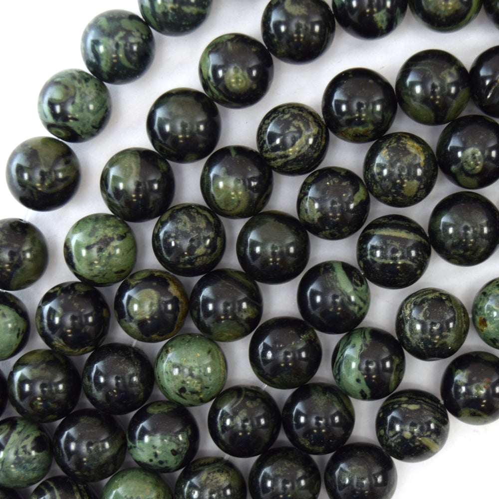 Natural Green Kambaba Jasper Round Beads 15" Strand 4mm 6mm 8mm 10mm 12mm