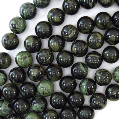 10mm natural faceted green zebra jasper round beads 14" strand