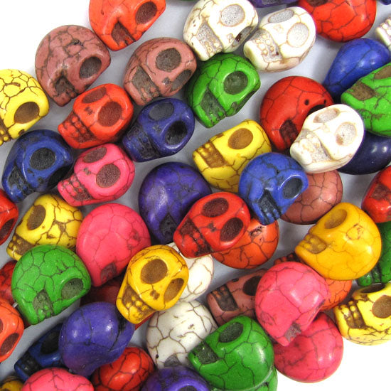 13x18mm multicolor turquoise carved skull beads 16" strand