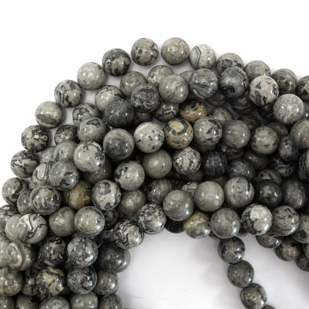 Natural Gray Map Jasper Round Beads Gemstone 15" Strand 4mm 6mm 8mm 10mm 12mm