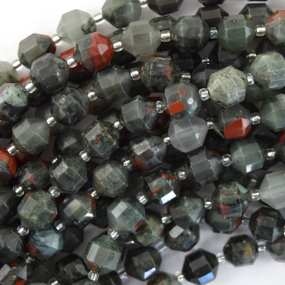 Natural African Blood Agate Prism Double Point Cut Faceted Beads 15.5" 8mm 10mm