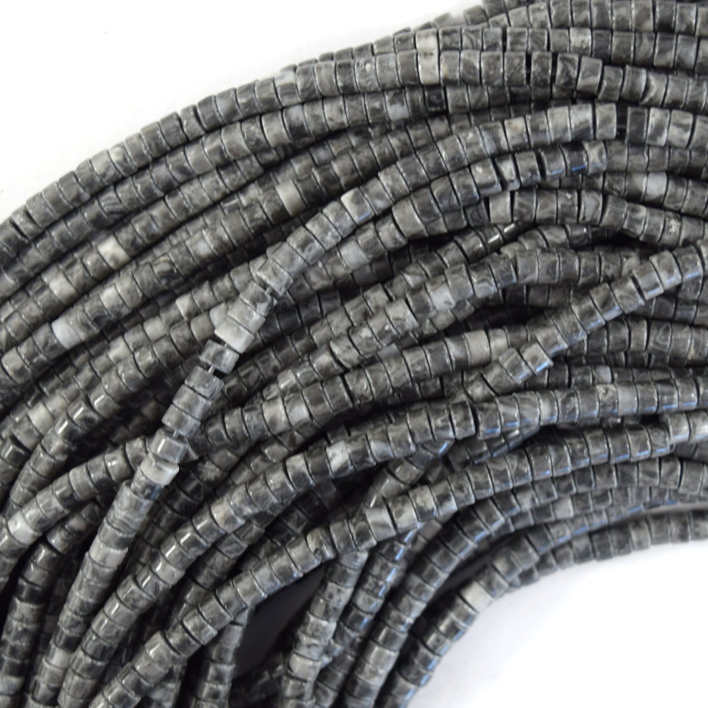 4mm natural gray map jasper heishi disc beads 15.5" strand 2x4mm