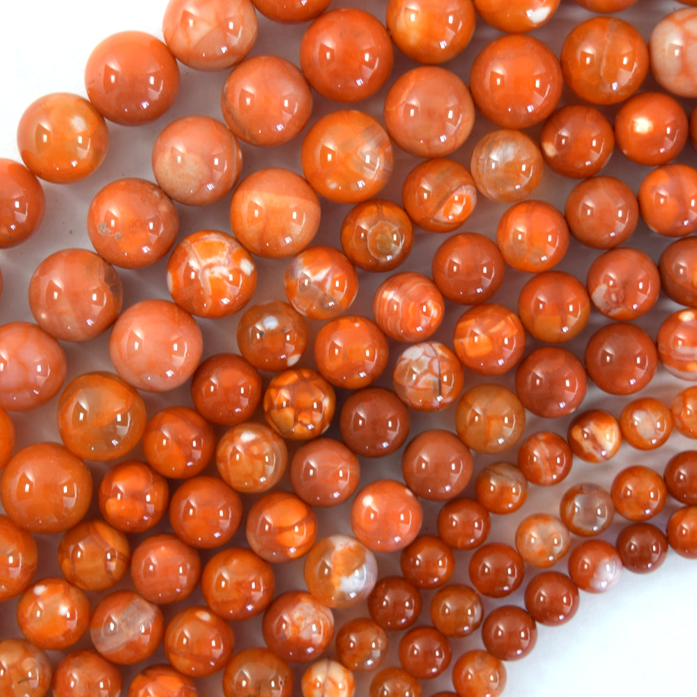 Orange Fire Agate Round Beads Gemstone 15" Strand 6mm 8mm 10mm